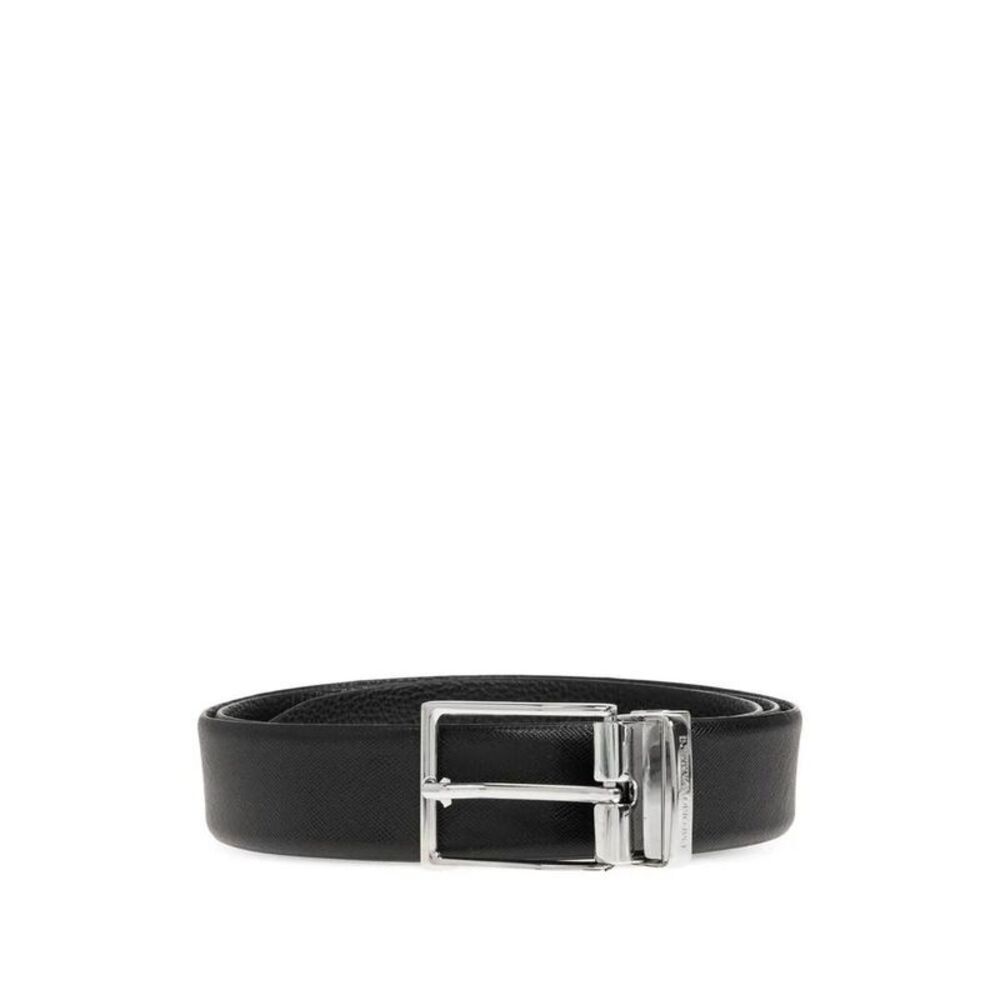 EMPORIO ARMANI Men's Reversible Leather Belt with Silver Buckle Men BLACK Belts